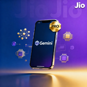 Gemini AI Pro version free through MyJio app - featured illustration showing smartphone with AI interface