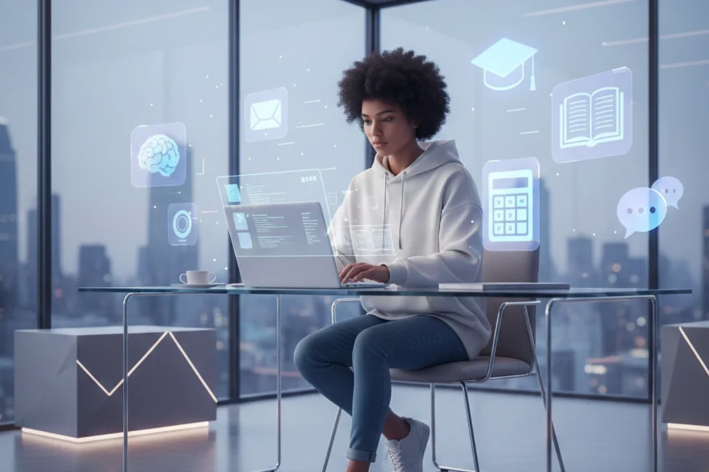 Student using AI tools on laptop for academic success